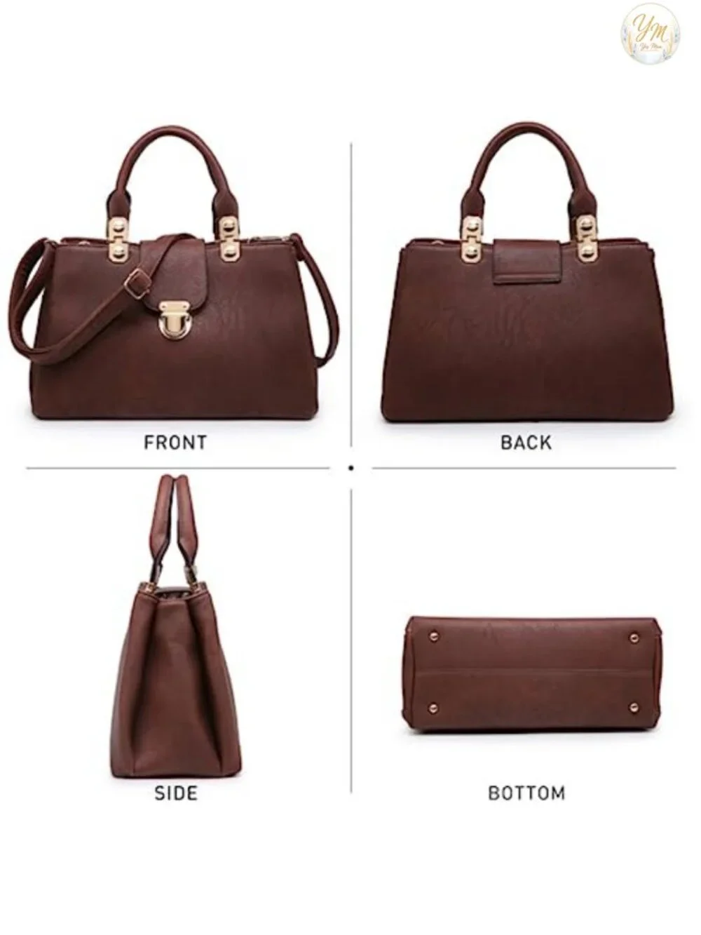 Vegan Leather Satchel Handbag Top Handle Tote with Detachable Shoulder Strap